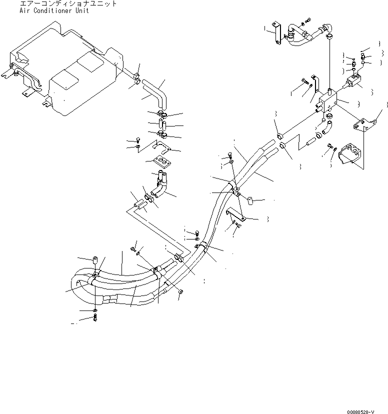 Схема запчастей Komatsu GD675-3A - ГИДР. ПРОВОД. ОБОГРЕВАТЕЛЯ (С КОНДИЦИОНЕРОМ) (С ГИДРАВЛ ВЕНТИЛЯТОР) (/)(№-) КАБИНА ОПЕРАТОРА И СИСТЕМА УПРАВЛЕНИЯ