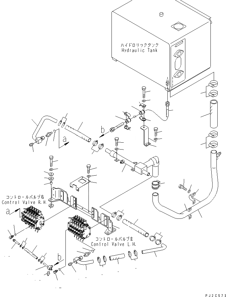 Схема запчастей Komatsu GD705A-4A-N - ГИДРОЛИНИЯ (КЛАПАН - БАК) (ДЖОЙСТИК РЫЧАГ СПЕЦ-Я.) ГИДРАВЛИКА
