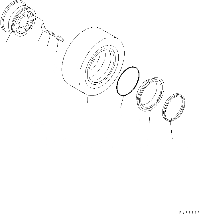 Схема запчастей Komatsu GD705A-4 - КОЛЕСА И БЕСКАМЕРНЫЕ ШИНЫ (ROCK ТИП) (.--PR) КОЛЕСА