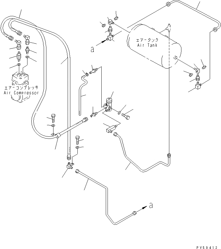 Схема запчастей Komatsu GD705A-4 - ВОЗДУХОВОД (КОМПРЕССОР - ВОЗД. БАЛЛОН) (БЕЗ ВЛАГООТДЕЛИТЕЛЯ)(№-) СИСТЕМА УПРАВЛЕНИЯ