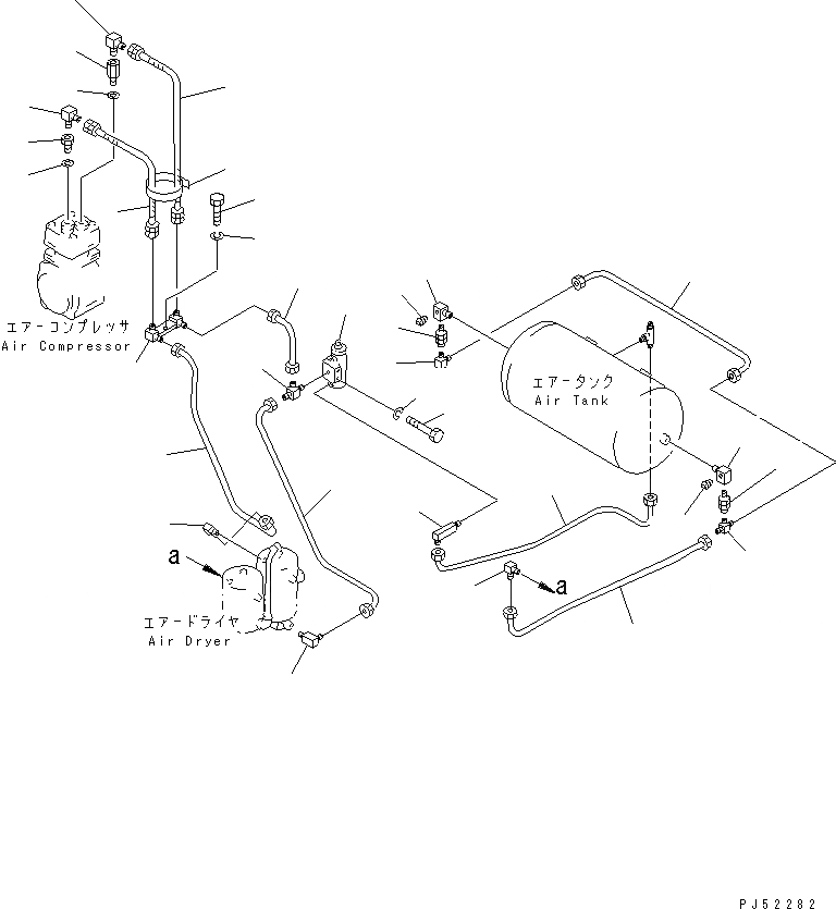 Схема запчастей Komatsu GD705A-4 - ВОЗДУХОВОД (КОМПРЕССОР - ВОЗД. ВЛАГООТДЕЛИТЕЛЬ - ВОЗД. БАЛЛОН)(№-) СИСТЕМА УПРАВЛЕНИЯ