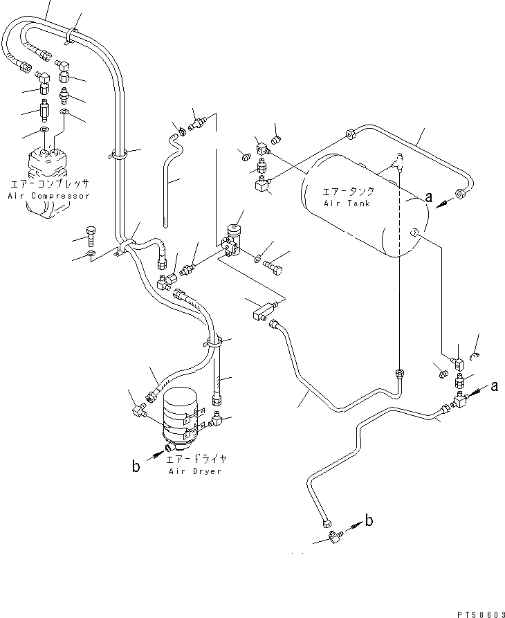 Схема запчастей Komatsu GD705A-4 - ВОЗДУХОВОД (КОМПРЕССОР - ВОЗД. БАЛЛОН) (С ВОЗД. ВЛАГООТДЕЛИТЕЛЬ)(№-) СИСТЕМА УПРАВЛЕНИЯ