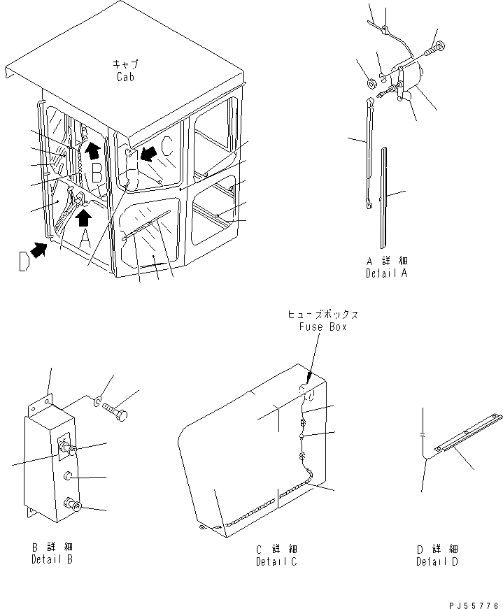 Схема запчастей Komatsu GD705A-4 - ДВОРНИКИ ДВЕРИ И ПЕРЕДН. НИЖН. ДВОРНИКИ(№-.) РАМА И ЧАСТИ КОРПУСА