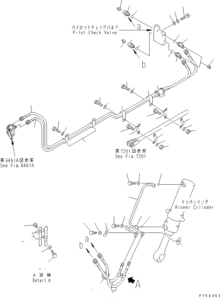 Схема запчастей Komatsu GD705A-4 - ГИДРОЛИНИЯ (ЦИЛИНДР РЫХЛИТЕЛЯ ЛИНИЯ) (/)(№-) ГИДРАВЛИКА