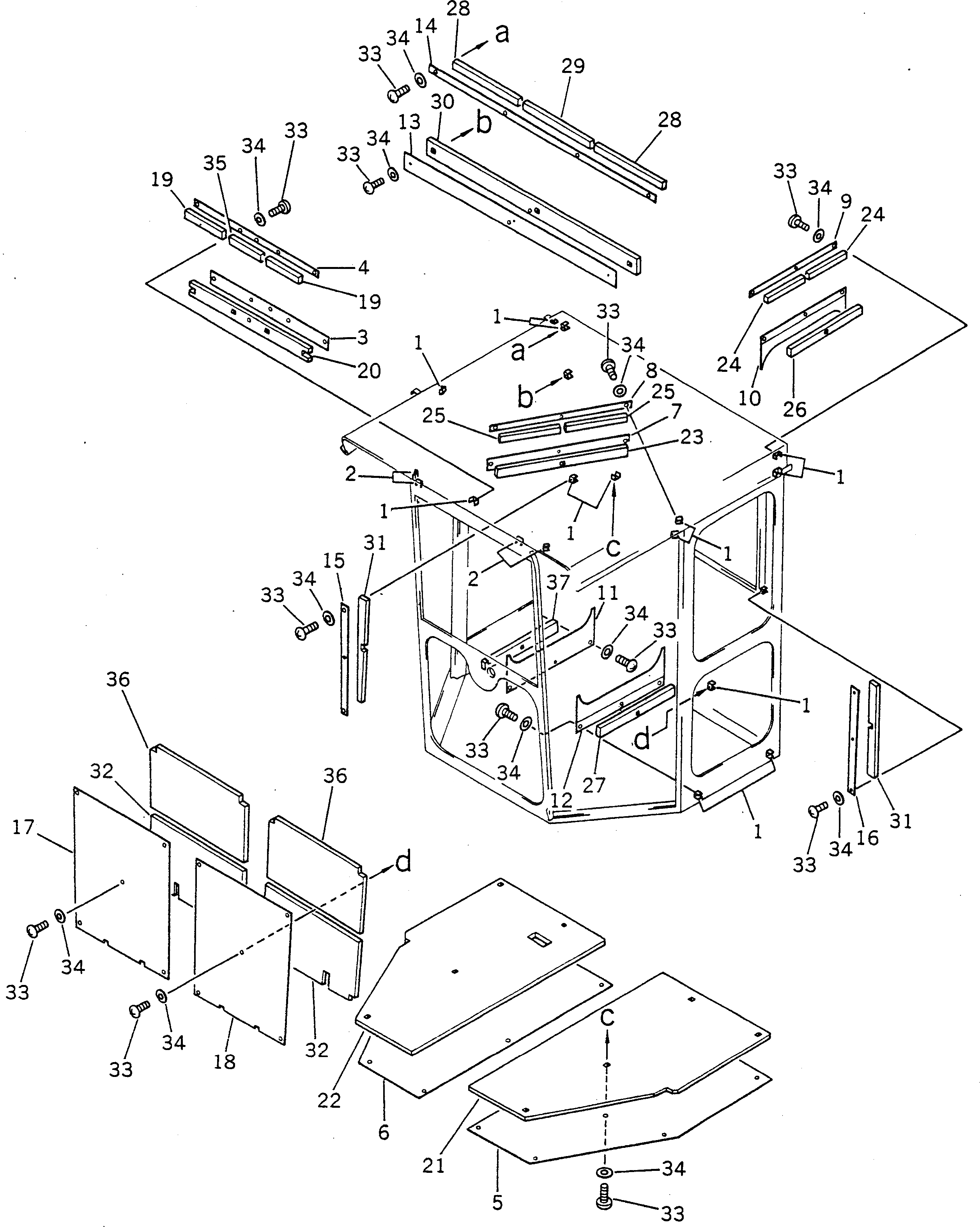 Схема запчастей Komatsu GD705A-3A - КАБИНА (/) РАМА И ЧАСТИ КОРПУСА