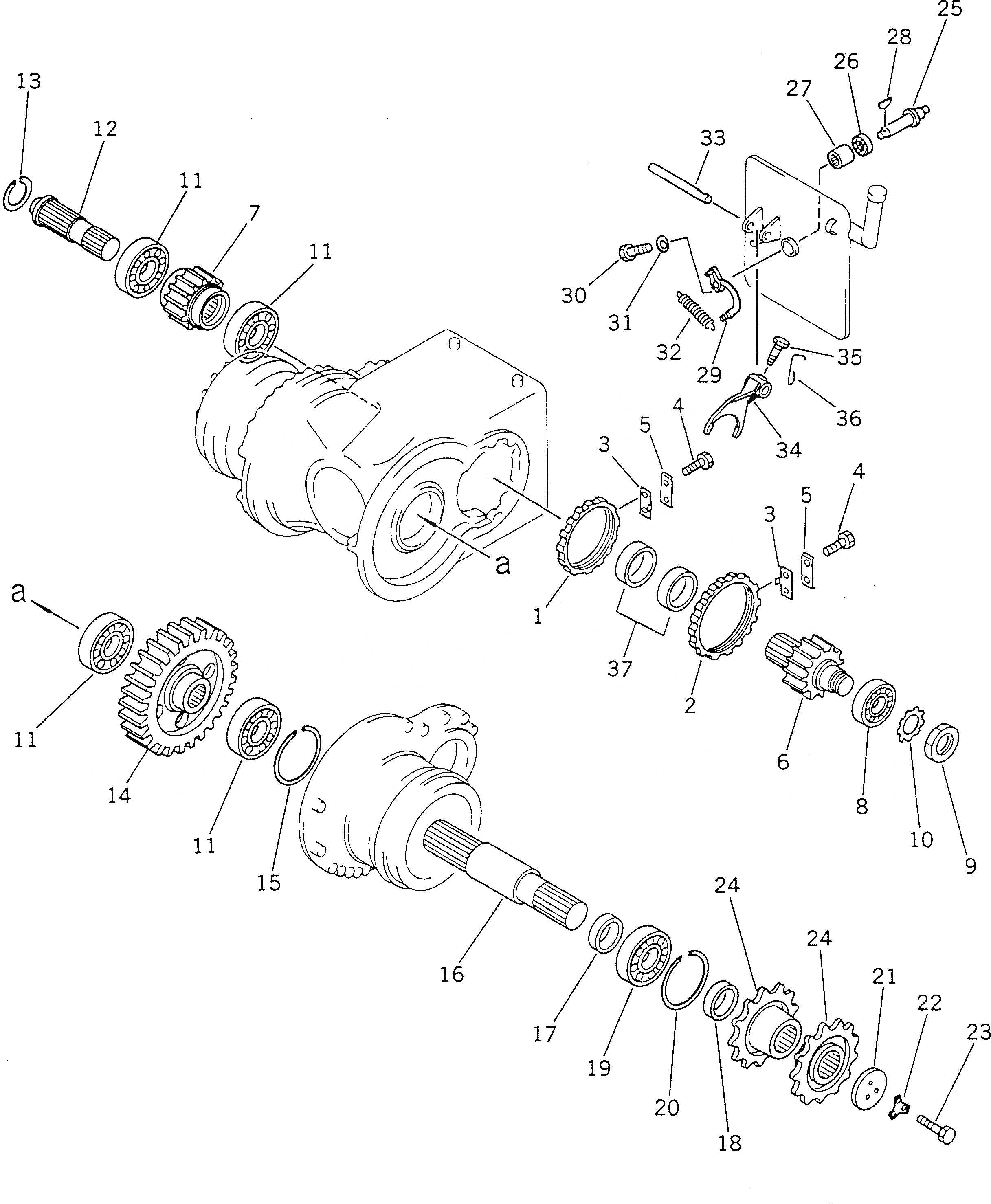 Схема запчастей Komatsu GD705A-4 - КОНЕЧНАЯ ПЕРЕДАЧА И ВАЛ (/) СИЛОВАЯ ПЕРЕДАЧА