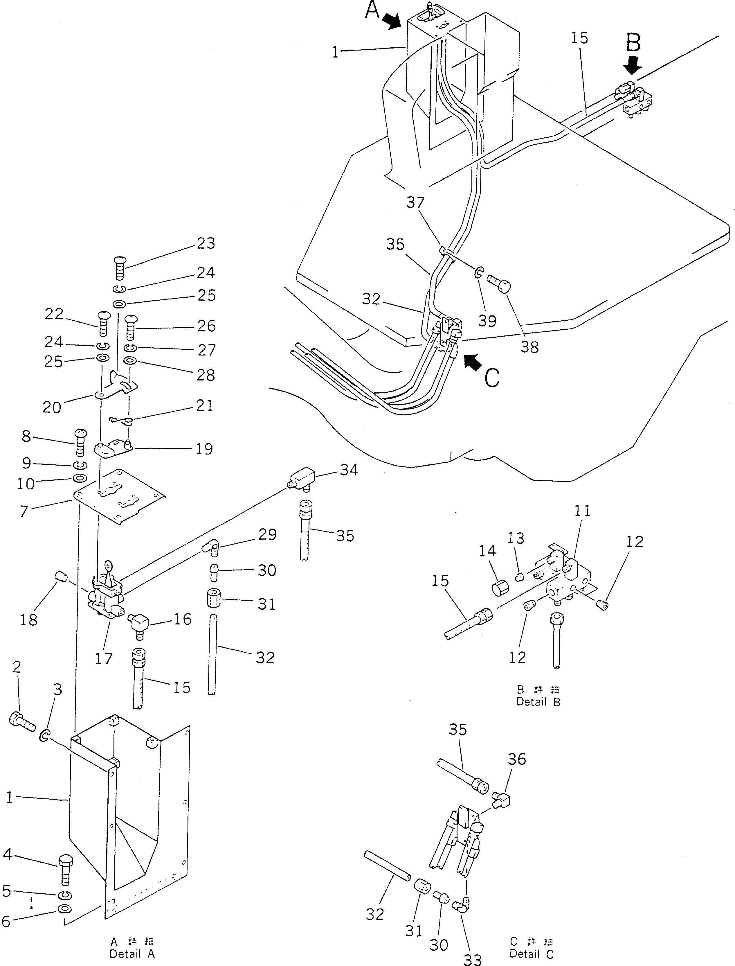 Схема запчастей Komatsu GD705A-4 - ГИДРОЛИНИИ ВЫРАВН. НАСЫПИ (/) СИСТЕМА УПРАВЛЕНИЯ