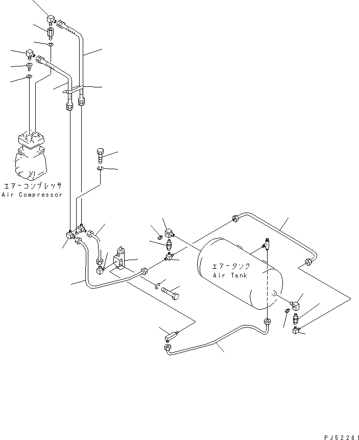 Схема запчастей Komatsu GD705A-4 - ВОЗДУХОВОД (КОМПРЕССОР - ВОЗД. БАЛЛОН) (БЕЗ ВЛАГООТДЕЛИТЕЛЯ) СИСТЕМА УПРАВЛЕНИЯ