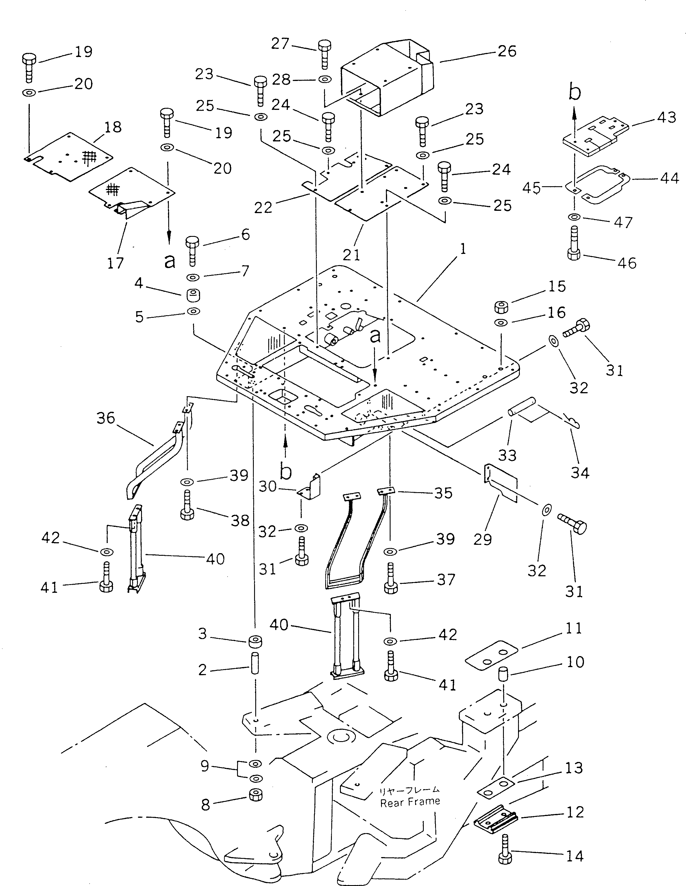 Схема запчастей Komatsu GD705A-4 - КАБИНА ОПЕРАТОРА (С WIND SUPPRESOR) (№97-)(№97-) РАМА И ЧАСТИ КОРПУСА