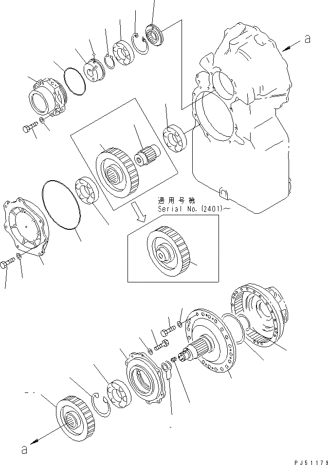 Схема запчастей Komatsu GD705A-4A - ТРАНСМИССИЯ (ВЫХОДНОЙ ВАЛ) (/) СИЛОВАЯ ПЕРЕДАЧА