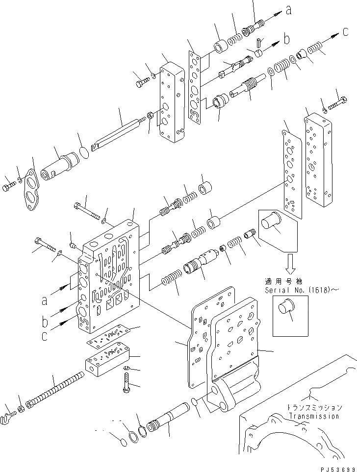 Схема запчастей Komatsu GD705A-4A - ТРАНСМИССИЯ (УПРАВЛЯЮЩ. КЛАПАН) (/) СИЛОВАЯ ПЕРЕДАЧА