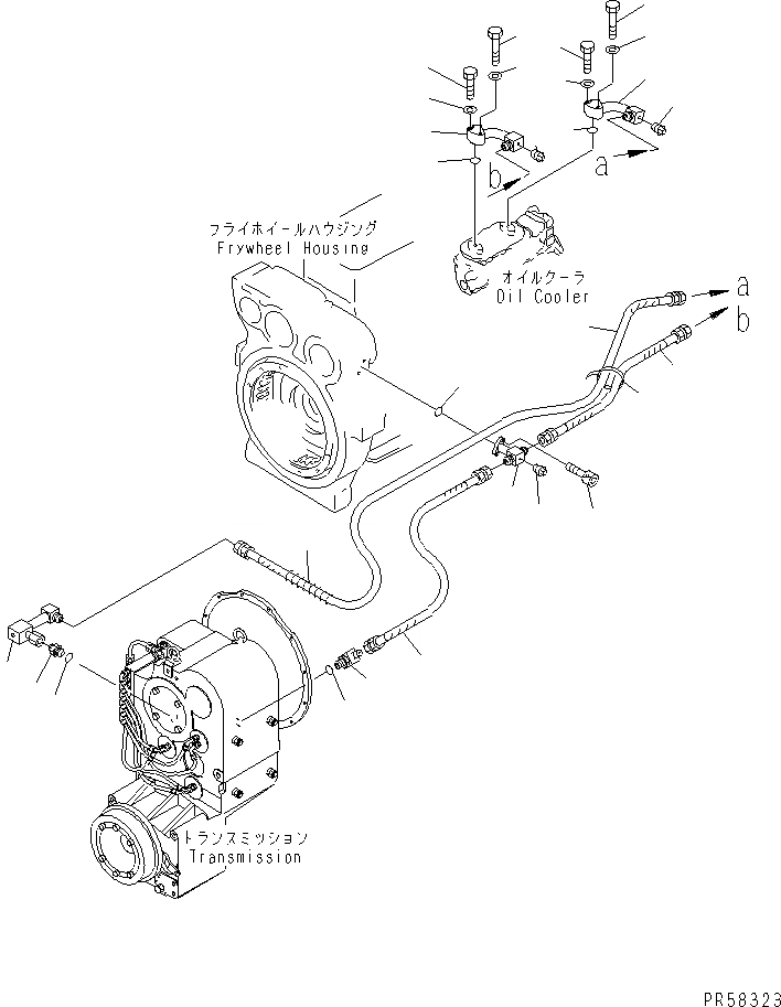 Схема запчастей Komatsu GD705A-4A - ГИДРОЛИНИЯ ТРАНСМИССИИ (СПЕЦ-Я С АВТОМ. ТРАНСМИССИЕЙ) (МАСЛООХЛАДИТЕЛЬ ЛИНИЯ)(№8-) СИЛОВАЯ ПЕРЕДАЧА
