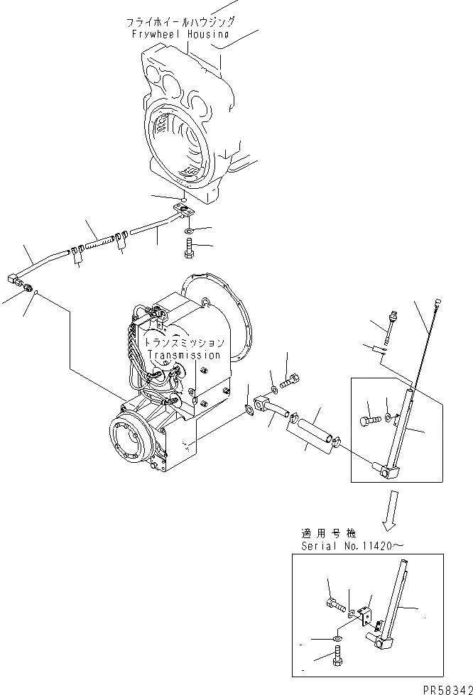 Схема запчастей Komatsu GD705A-4A - ГИДРОЛИНИЯ ТРАНСМИССИИ (СПЕЦ-Я С АВТОМ. ТРАНСМИССИЕЙ) (МАСЛОНАЛИВНОЙ ПАТРУБОК ЛИНИЯ)(№8-) СИЛОВАЯ ПЕРЕДАЧА