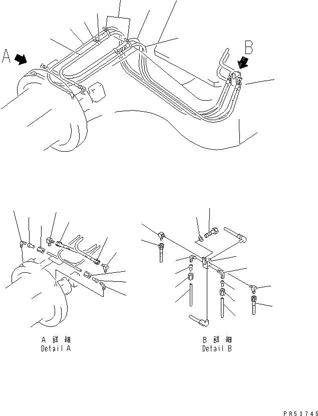 Схема запчастей Komatsu GD705A-4A - ГИДРОЛИНИИ ВЫРАВН. НАСЫПИ (/) СИСТЕМАУПРАВЛЕНИЯ ПОВОРОТОМ