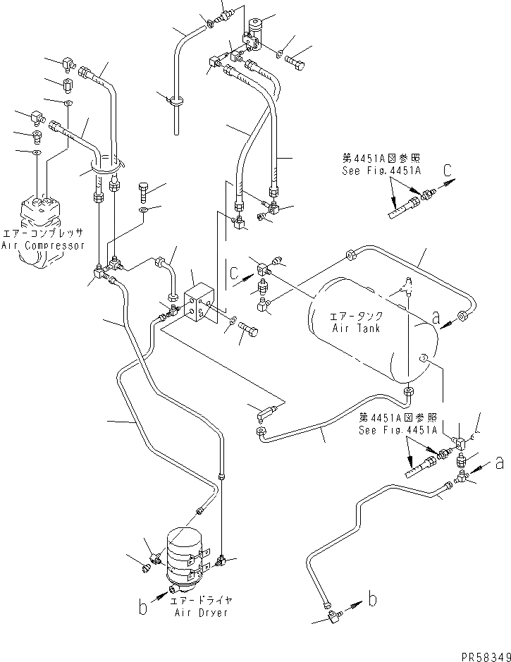 Схема запчастей Komatsu GD705A-4A - ВОЗДУХОВОД (КОМПРЕССОР - ВОЗД. БАЛЛОН) (С ВОЗД. ВЛАГООТДЕЛИТЕЛЬ)(№9-) СИСТЕМАУПРАВЛЕНИЯ ПОВОРОТОМ