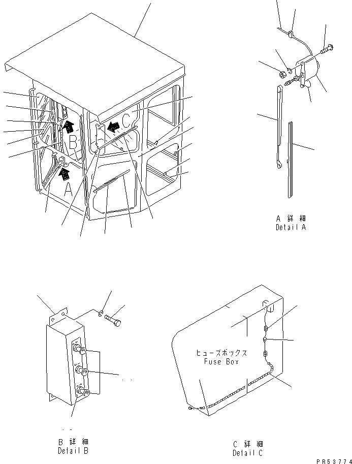 Схема запчастей Komatsu GD705A-4A - ДВОРНИКИ ДВЕРИ И ПЕРЕДН. НИЖН. ДВОРНИКИ(№-.) РАМА И ЧАСТИ КОРПУСА