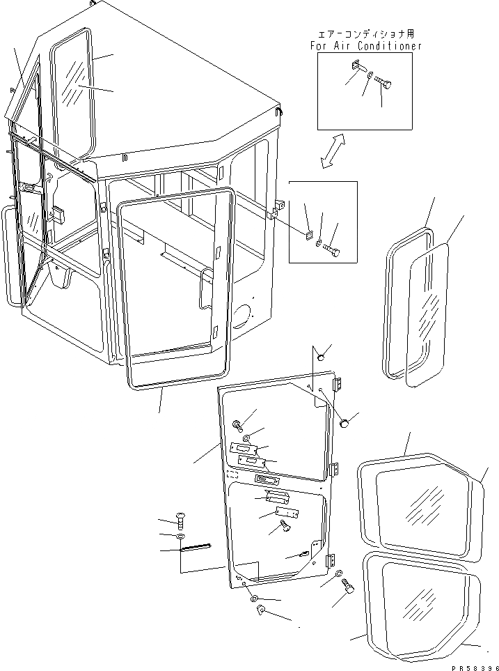 Схема запчастей Komatsu GD705A-4A - ШИР. КАБИНА (/) (ДВЕРЬ И БОКОВ. ОКНА)(№9-.) РАМА И ЧАСТИ КОРПУСА