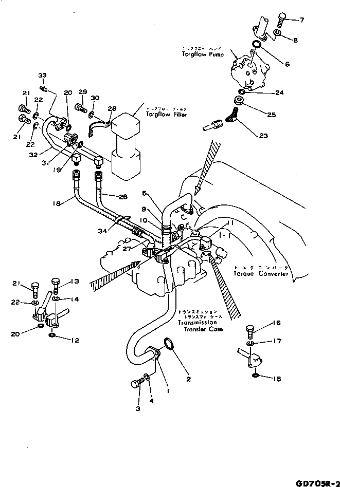 Схема запчастей Komatsu GD705R-2 - ТОРКФЛОУ ТРУБЫ СИЛОВАЯ ПЕРЕДАЧА