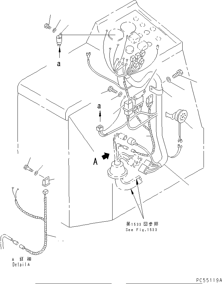 Схема запчастей Komatsu GD725A-1 - ЭЛЕКТРИКА (ЛИНИЯ ПАНЕЛИ ПРИБОРОВ) (С ГОЛОВНОЕ ОСВЕЩЕНИЕ И  TURN SIGNAL) КОМПОНЕНТЫ ДВИГАТЕЛЯ И ЭЛЕКТРИКА