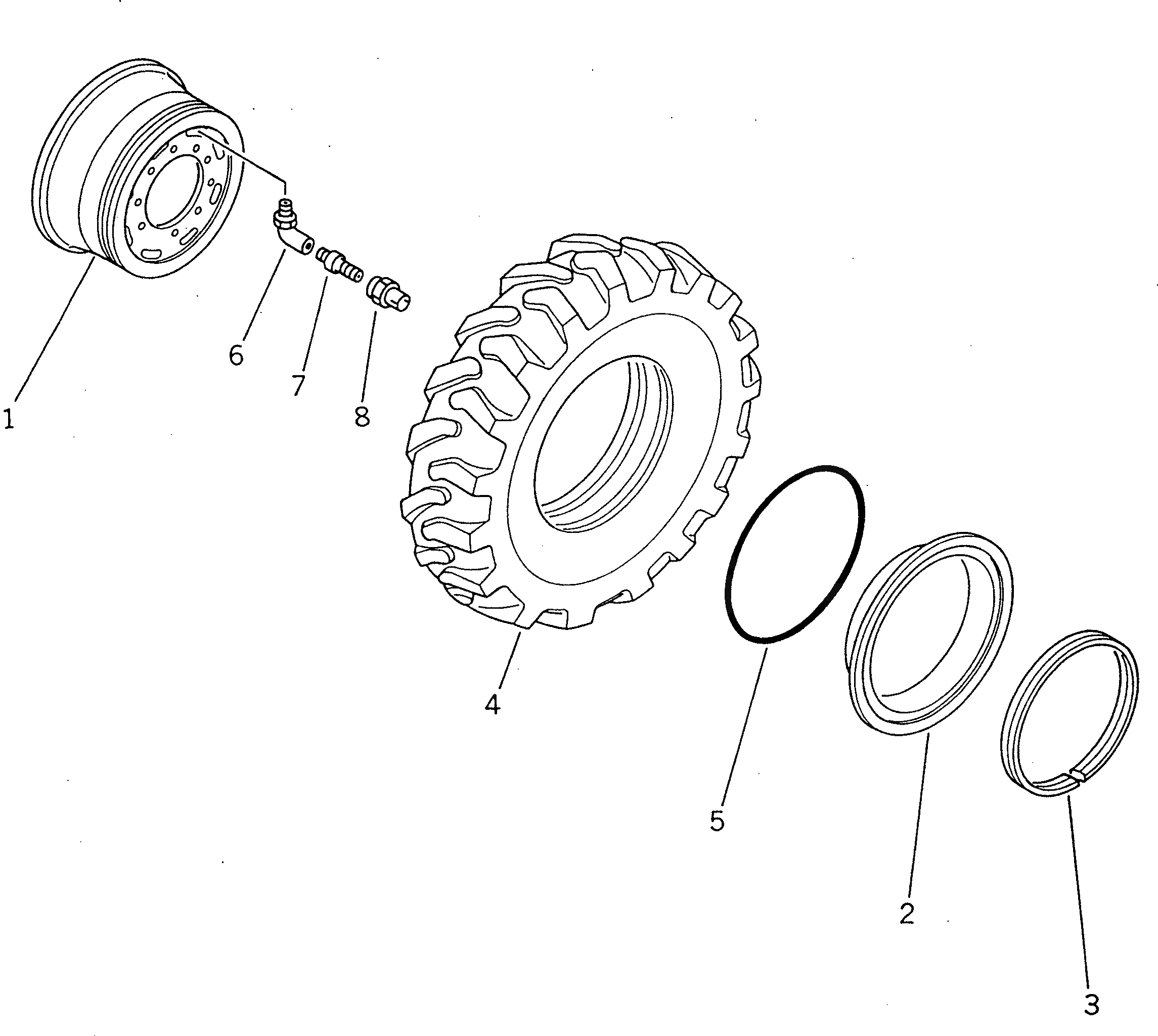 Схема запчастей Komatsu GD725A-1 - КОЛЕСА И БЕСКАМЕРНЫЕ ШИНЫ (TRACTION ТИП) (.--PR) КОЛЕСА