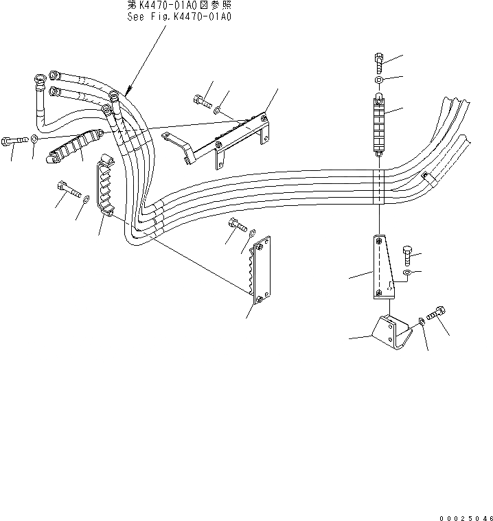Схема запчастей Komatsu GD755-3 - ТОРМОЗНАЯ ГИДРОЛИНИЯ (ПЕРЕДН ТОРМОЗН. ГИДРОЛИНИЯ КРЕПЛЕНИЕ) КАБИНА ОПЕРАТОРА И СИСТЕМА УПРАВЛЕНИЯ
