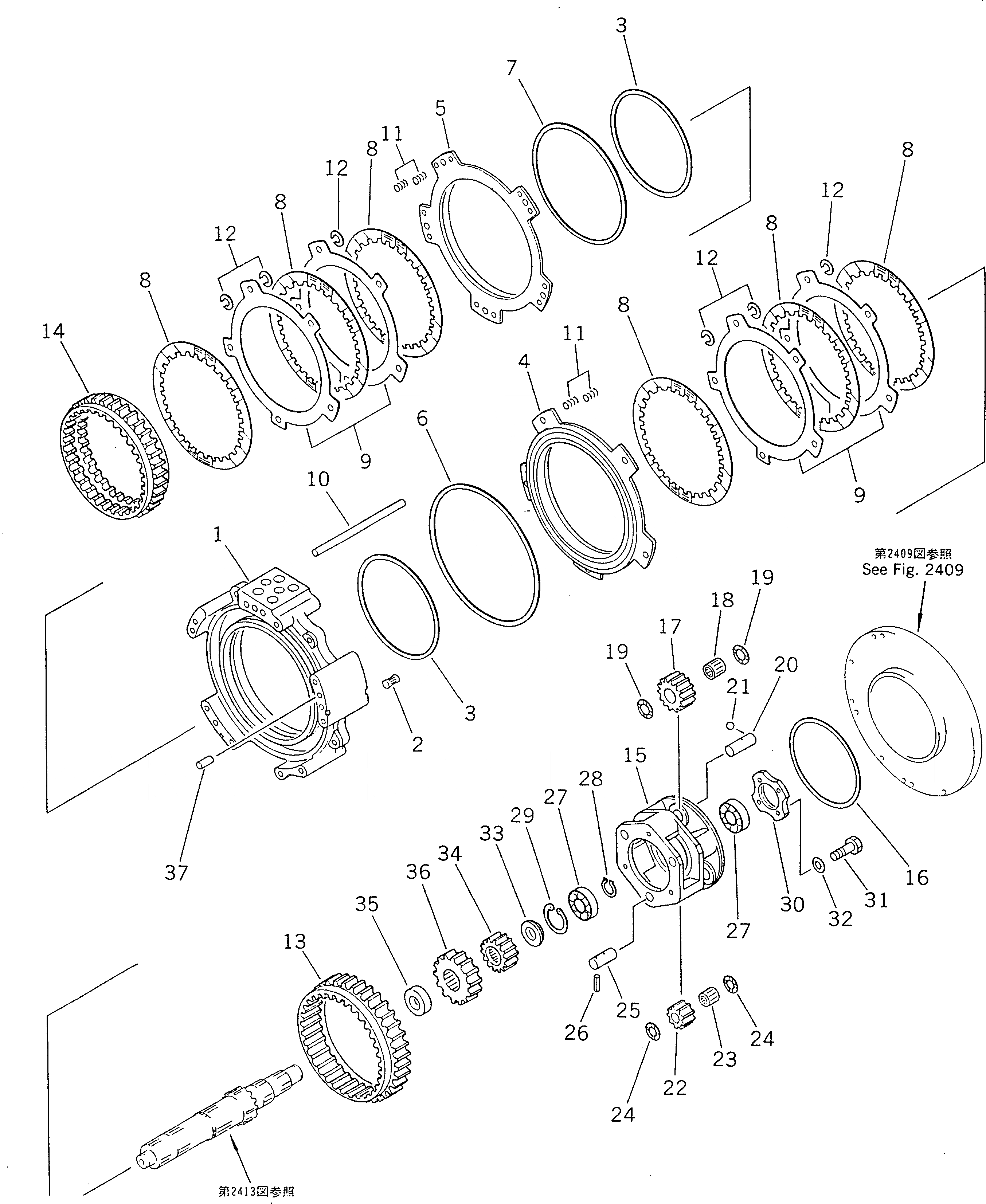 Схема запчастей Komatsu GD805A-1 - ТРАНСМИССИЯ (4 И 3 МУФТА) СИЛОВАЯ ПЕРЕДАЧА