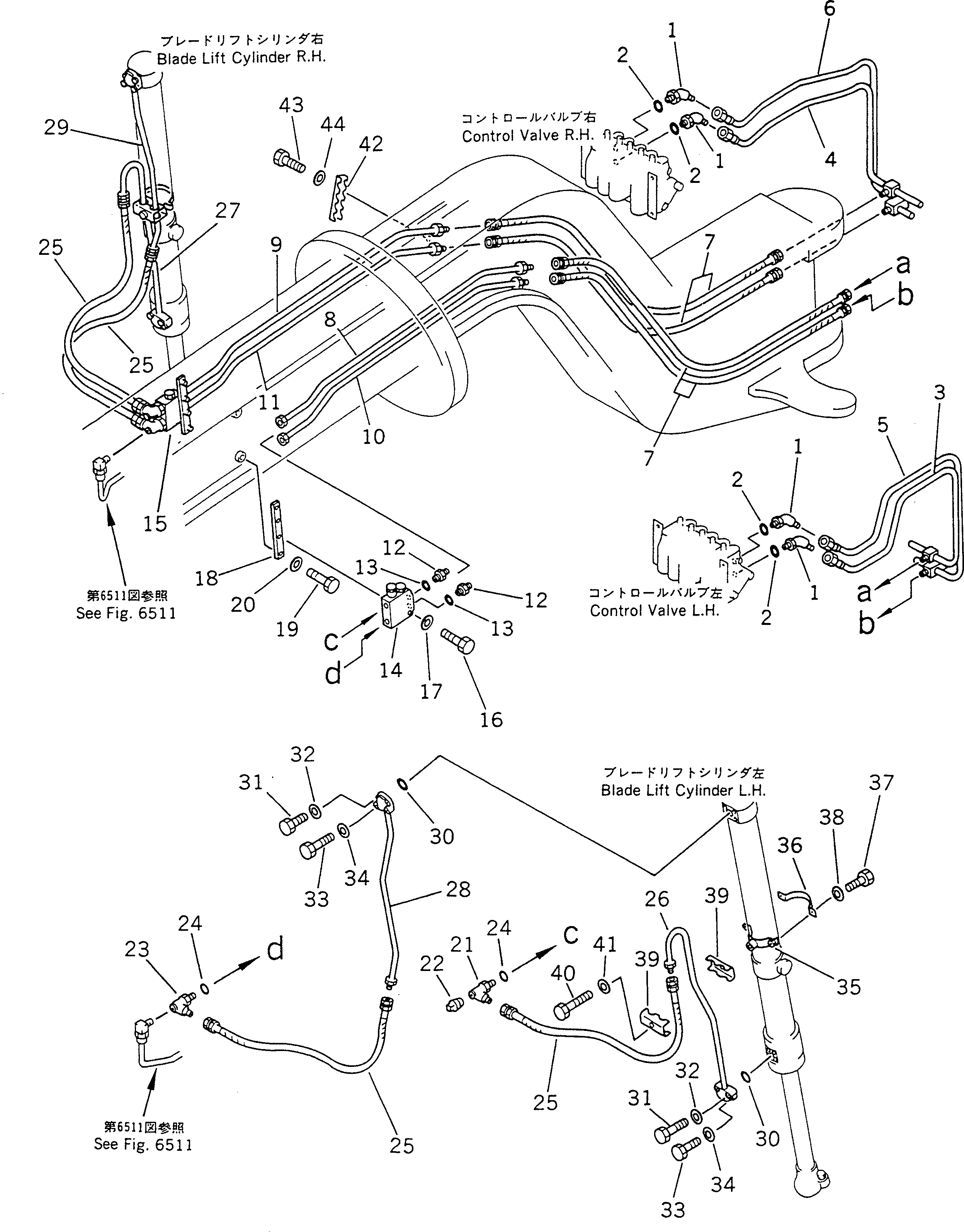 Схема запчастей Komatsu GD805A-1 - ОТВАЛ АККУМУЛЯТОР ТРУБЫ (/)(№-.) ГИДРАВЛИКА