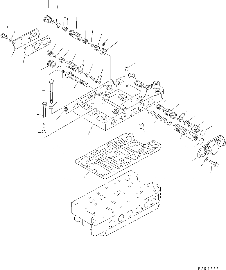 Схема запчастей Komatsu GD825A-2 - ТРАНСМИССИЯ (УПРАВЛЯЮЩ. КЛАПАН) (/)(№99-) СИЛОВАЯ ПЕРЕДАЧА