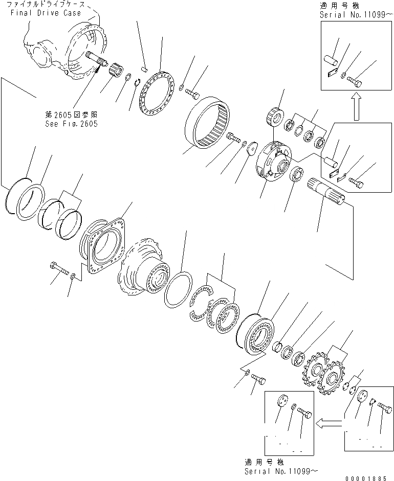Схема запчастей Komatsu GD825A-2 - КОНЕЧНАЯ ПЕРЕДАЧА И ВАЛ (/)(№-) СИЛОВАЯ ПЕРЕДАЧА