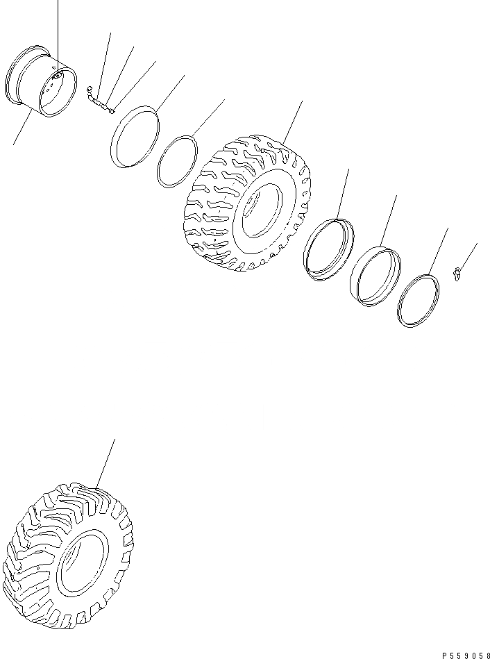 Схема запчастей Komatsu GD825A-2 - КОЛЕСА И БЕСКАМЕРНЫЕ ШИНЫ (.--PR) КОЛЕСА