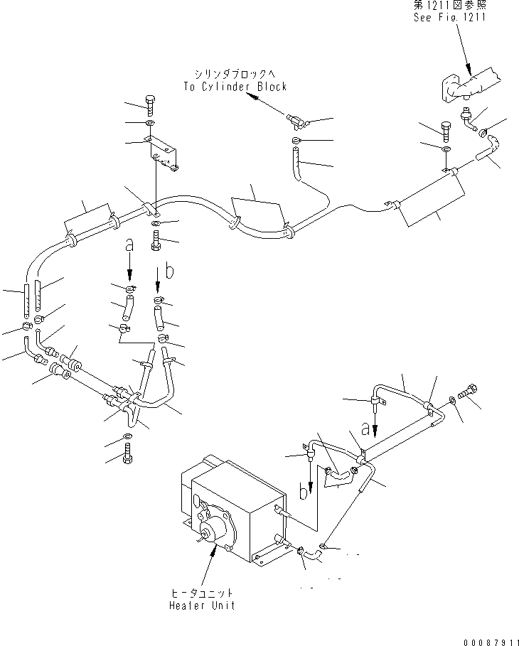 Схема запчастей Komatsu GD825A-2 - ОБОГРЕВАТЕЛЬ. (/) (ГИДР. ПРОВОД. ОБОГРЕВАТЕЛЯ)(№7-) РАМА И ЧАСТИ КОРПУСА