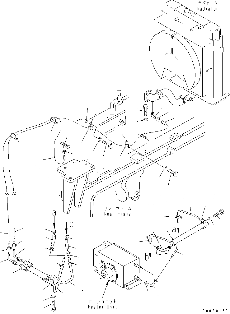 Схема запчастей Komatsu GD825A-2 - ОБОГРЕВАТЕЛЬ. (/) (ГИДР. ПРОВОД. ОБОГРЕВАТЕЛЯ)(№-) РАМА И ЧАСТИ КОРПУСА