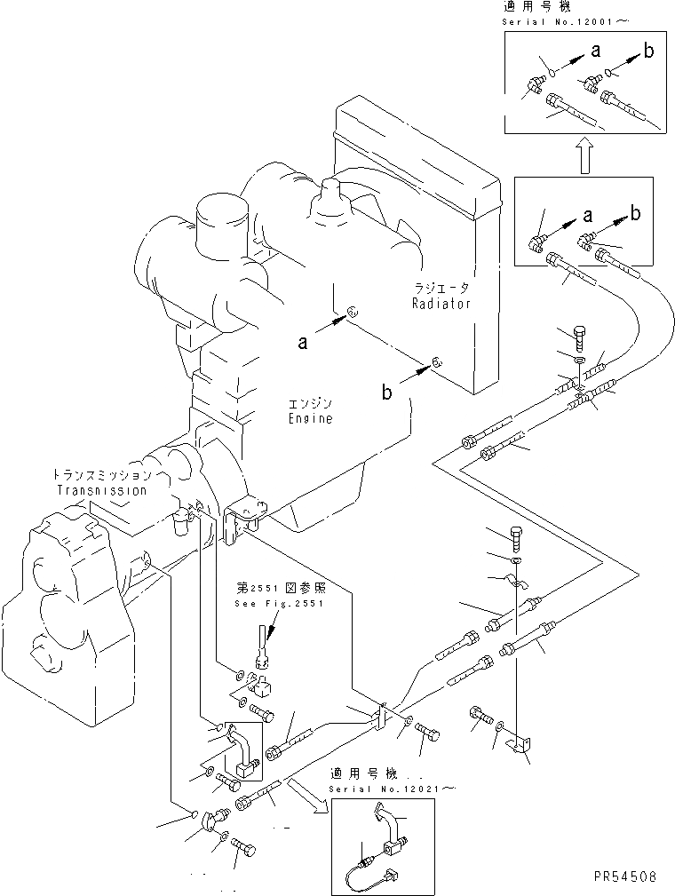 Схема запчастей Komatsu GD825A-2 - ТРАНСМИССИЯ ЛИНИИ МАСЛООХЛАДИТЕЛЯ СИЛОВАЯ ПЕРЕДАЧА