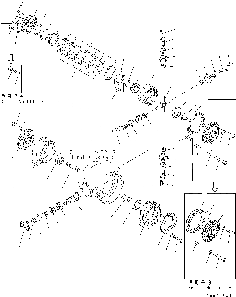 Схема запчастей Komatsu GD825A-2 - КОНЕЧНАЯ ПЕРЕДАЧА И ВАЛ (/) СИЛОВАЯ ПЕРЕДАЧА