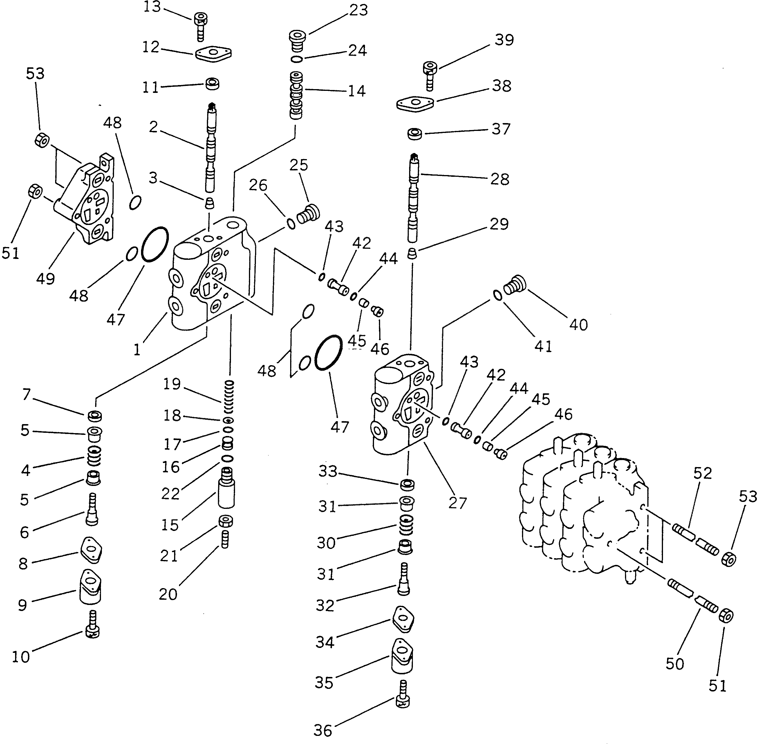 Схема запчастей Komatsu GD825A-2 - ГИДРАВЛ УПРАВЛЯЮЩ. КЛАПАН¤ ЛЕВ. (5-СЕКЦИОНН.) (/)(№-) ГИДРАВЛИКА