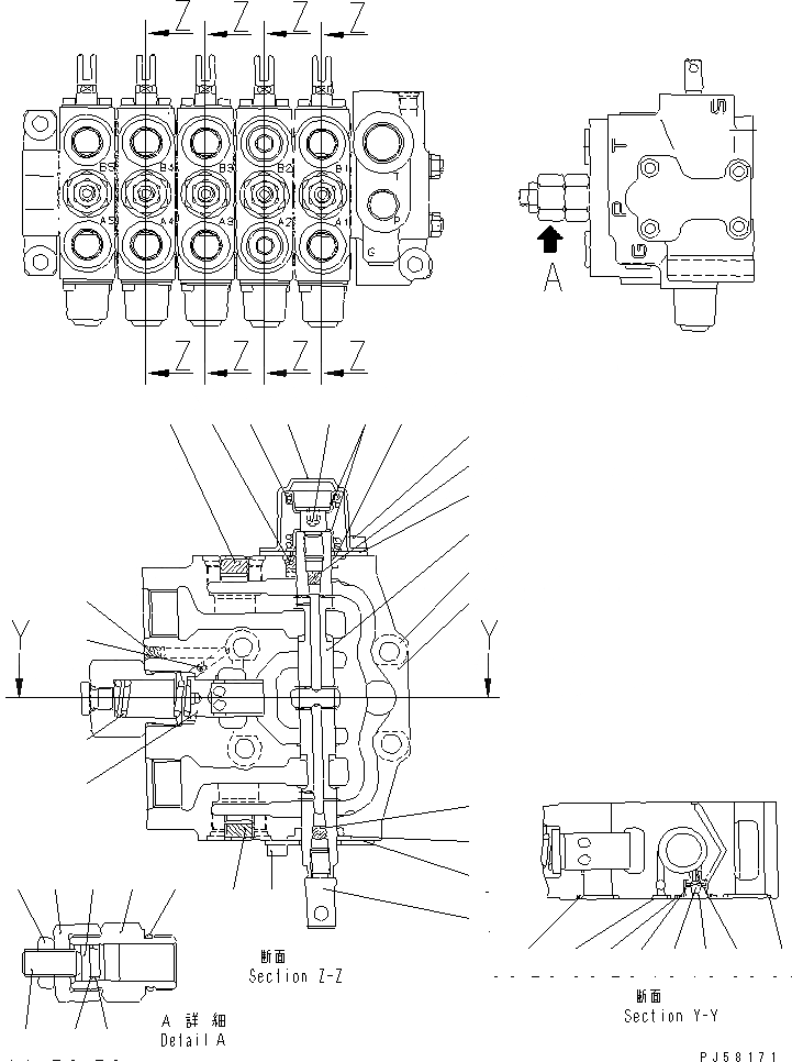 Схема запчастей Komatsu GD825A-2 - ГИДРАВЛ УПРАВЛЯЮЩ. КЛАПАН¤ ПРАВ. (5-СЕКЦИОНН.) (/) (FREE DRIFT¤SCARI- FIER¤УКЛОН. И СОЧЛ. СОЕД.)(№-) ГИДРАВЛИКА