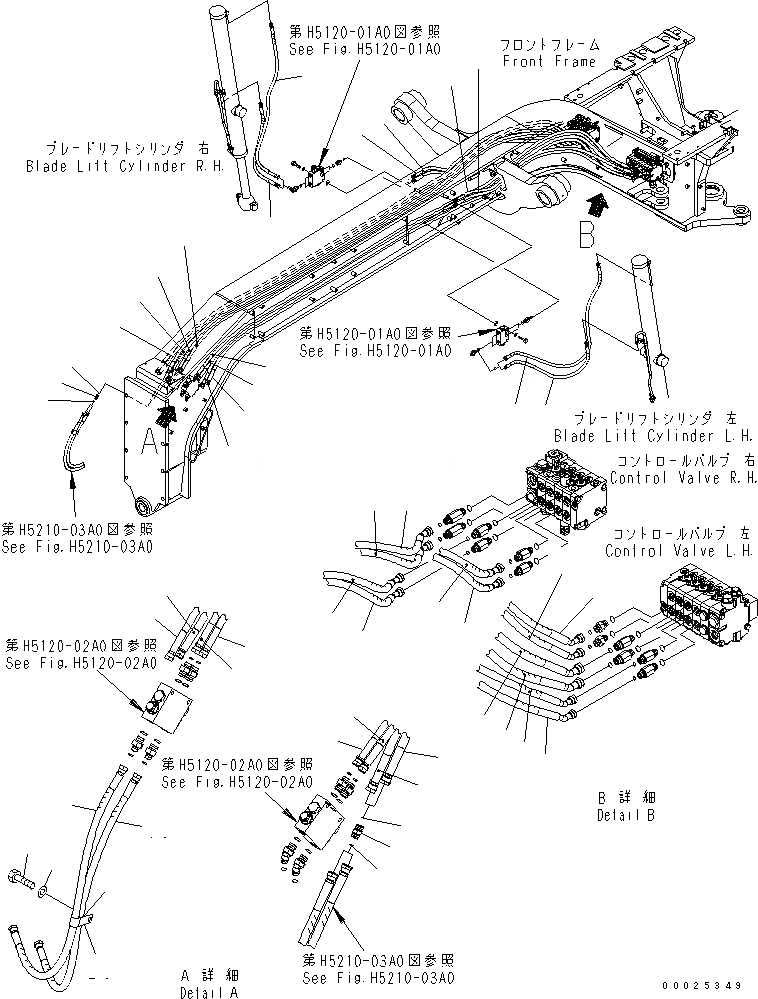 Схема запчастей Komatsu GH320-3 - ГИДРАВЛ ПЕРЕДН. ТРУБЫ (ШЛАНГИ И СОЕДИНИТЕЛЬН. ЧАСТИ) ГИДРАВЛИКА