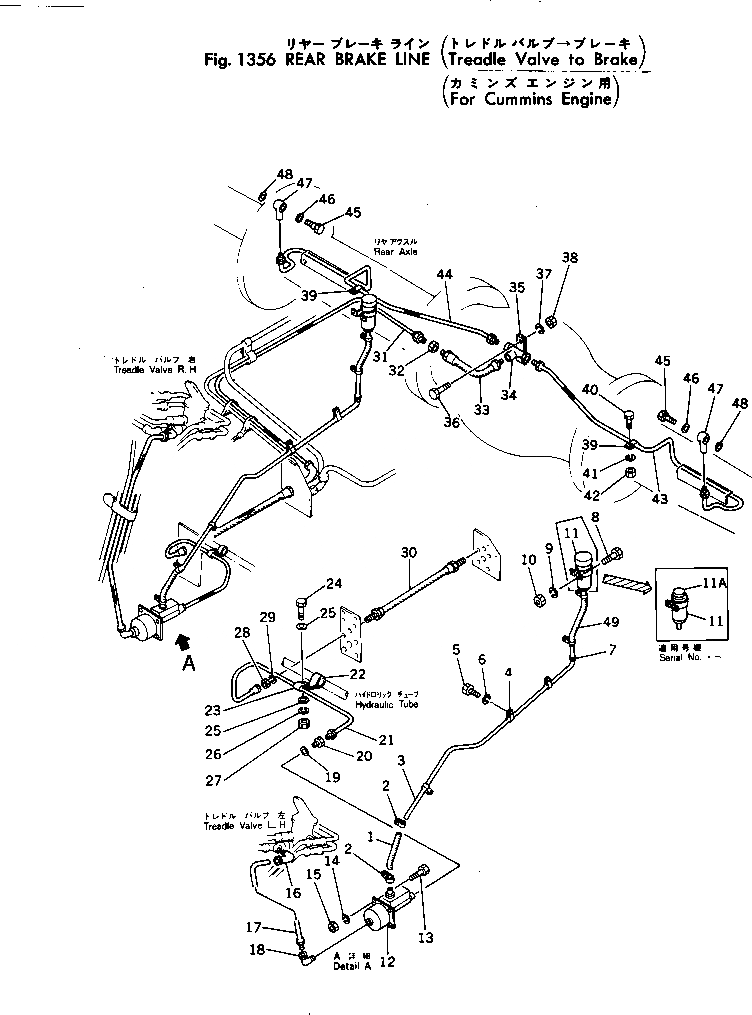 Схема запчастей Komatsu JH65CV-2 - ЗАДН. ТОРМОЗН. ГИДРОЛИНИЯ (КЛАПАН ПЕДАЛИ - ТОРМОЗ.) ВЕДУЩ. ВАЛ¤ ДИФФЕРЕНЦ. И КОЛЕСА
