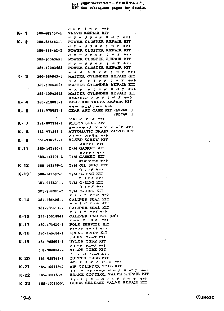 Схема запчастей Komatsu JH65CV-2 - КОМПЛЕКТ ИНСТРУМЕНТ И РЕМКОМПЛЕКТЫ