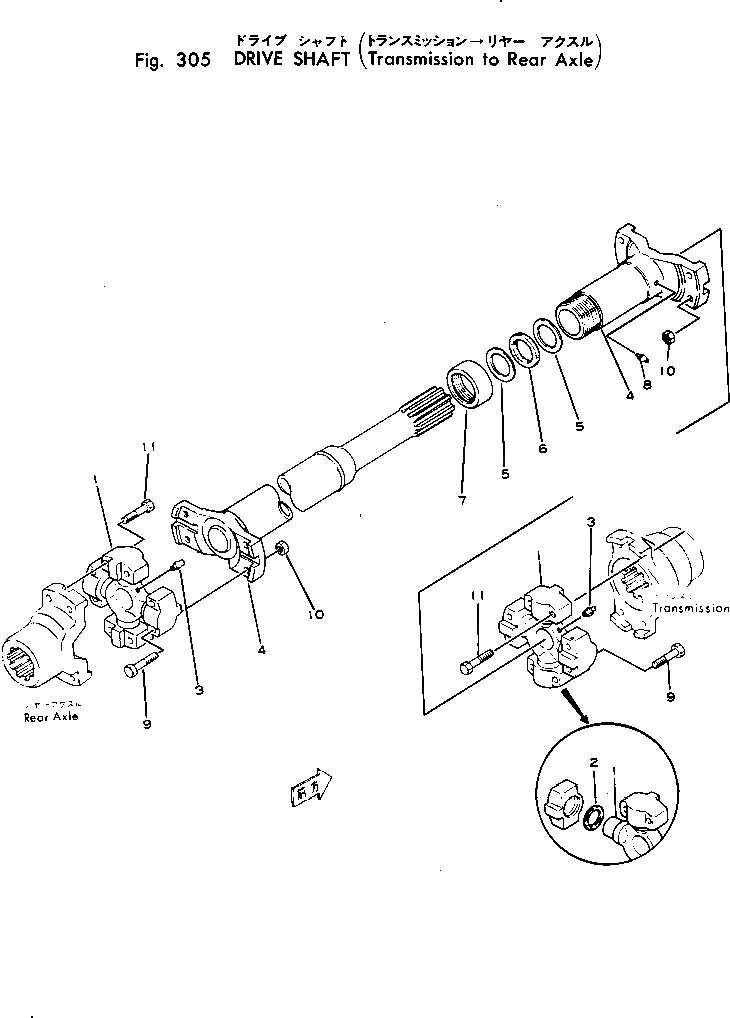 Схема запчастей Komatsu JH80C-1 - ВЕДУЩ. ВАЛ (ТРАНСМИССИЯ - ЗАДН. МОСТ) ПРИВОДВАЛ¤ ДИФФЕРЕНЦ. И КОЛЕСА