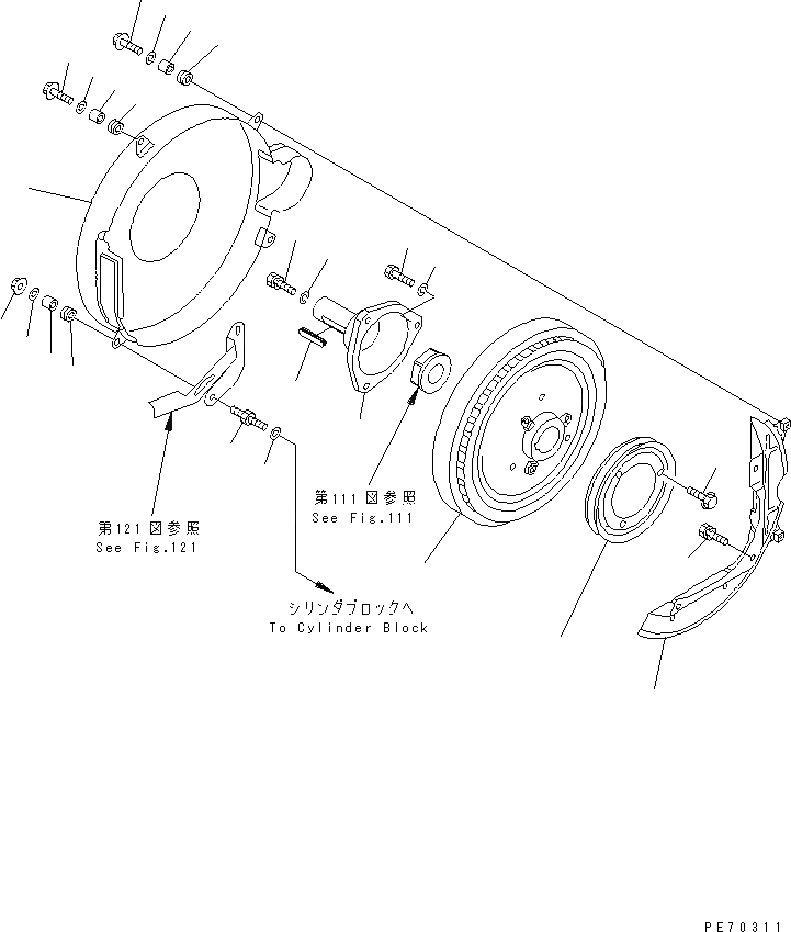 Схема запчастей Komatsu JV06H-3 - МАХОВИК И COVER ДВИГАТЕЛЬ¤ КОМПОНЕНТЫ ДВИГАТЕЛЯ И ЭЛЕКТРИКА