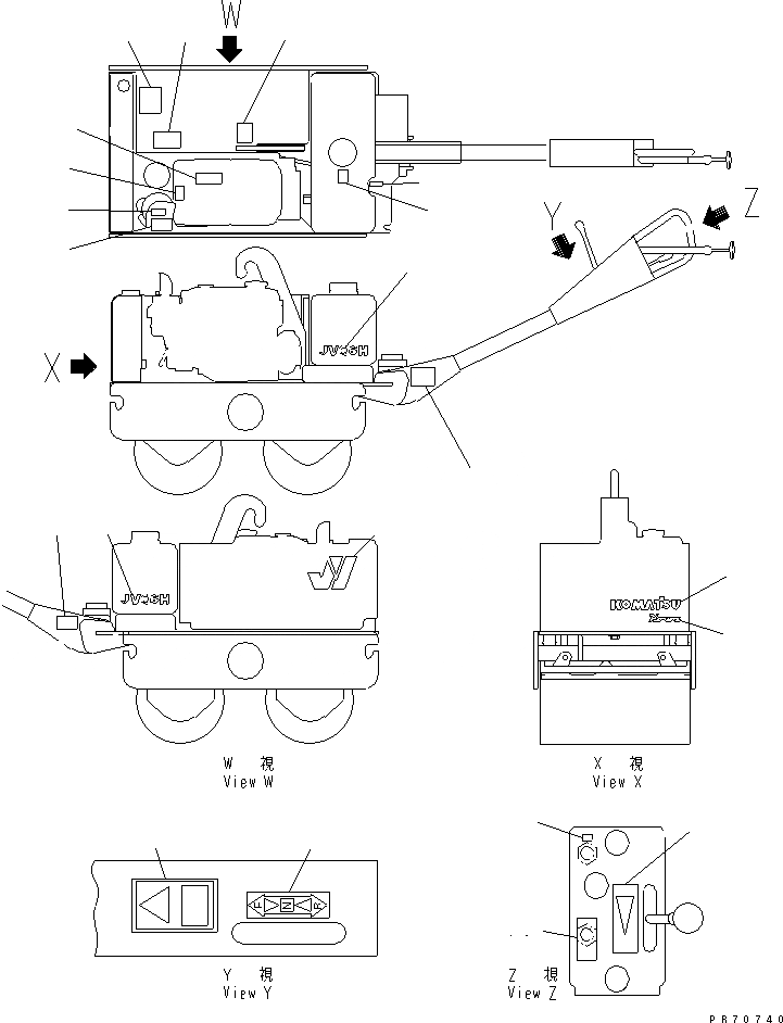 Схема запчастей Komatsu JV06H-3 - МАРКИРОВКА (ЯПОН.)(№-) РАМА И ЧАСТИ КОРПУСА