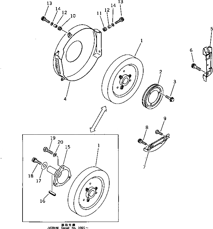 Схема запчастей Komatsu JV06HM-2 - МАХОВИК И COVER ДВИГАТЕЛЬ¤ КОМПОНЕНТЫ ДВИГАТЕЛЯ И ЭЛЕКТРИКА
