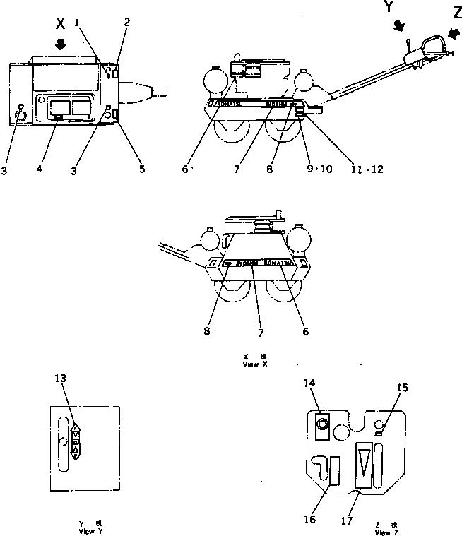 Схема запчастей Komatsu JV06HM-2 - МАРКИРОВКА РАМА И ЧАСТИ КОРПУСА