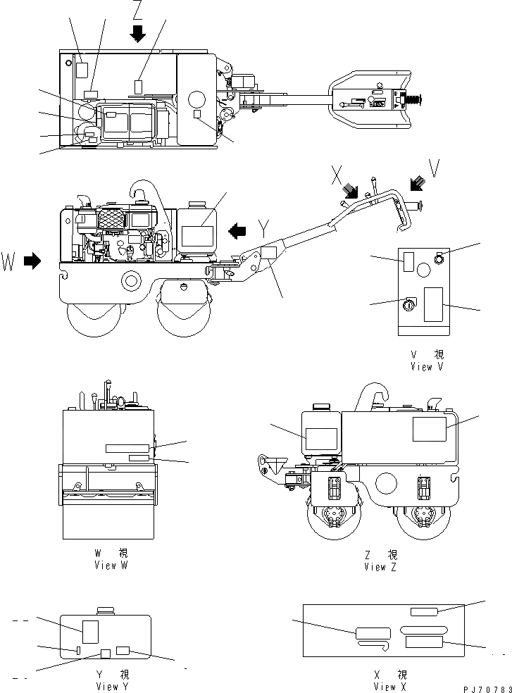 Схема запчастей Komatsu JV07HK-3 - МАРКИРОВКА (ЯПОН.) РАМА И ЧАСТИ КОРПУСА