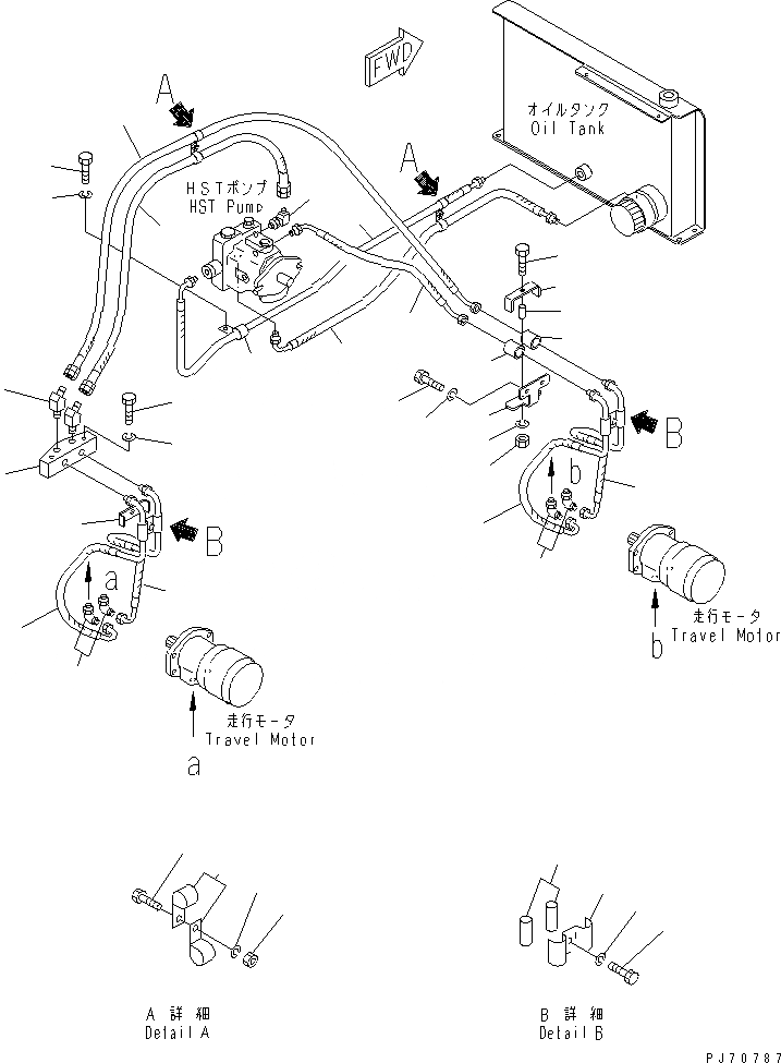 Схема запчастей Komatsu JV07HK-3 - МАСЛОПРОВОДЯЩАЯ ЛИНИЯ СИСТЕМА РАЗБРЫЗГИВАНИЯ ВОДЫ И МАСЛ. БАК