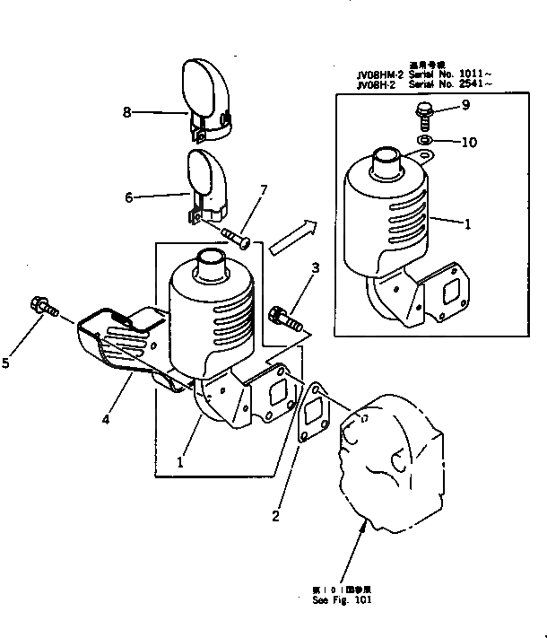 Схема запчастей Komatsu JV08H-2 - ВЫПУСКН. ГЛУШИТЕЛЬ ДВИГАТЕЛЬ¤ КОМПОНЕНТЫ ДВИГАТЕЛЯ И ЭЛЕКТРИКА