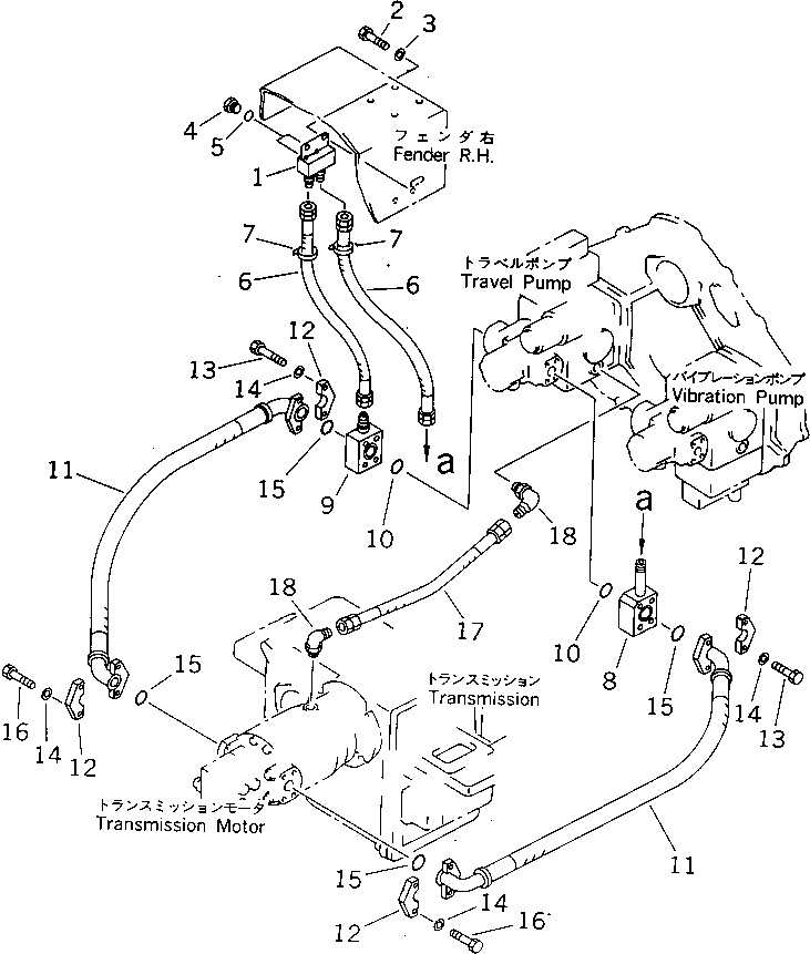 Схема запчастей Komatsu JV100A-1 - ГИДРОЛИНИЯ (ХОД НАСОС - ТРАНСМИССИЯ МОТОР)(№8-) ГИДРАВЛИКА