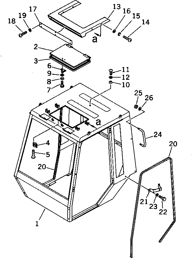 Схема запчастей Komatsu JV100WP-1 - СТАЛЬНАЯ КАБИНА (С КРЫША ДВЕРЬ ТИП) (/) (B-ТИП) (КРОМЕ ЯПОН.) РАМА И КУЗОВ