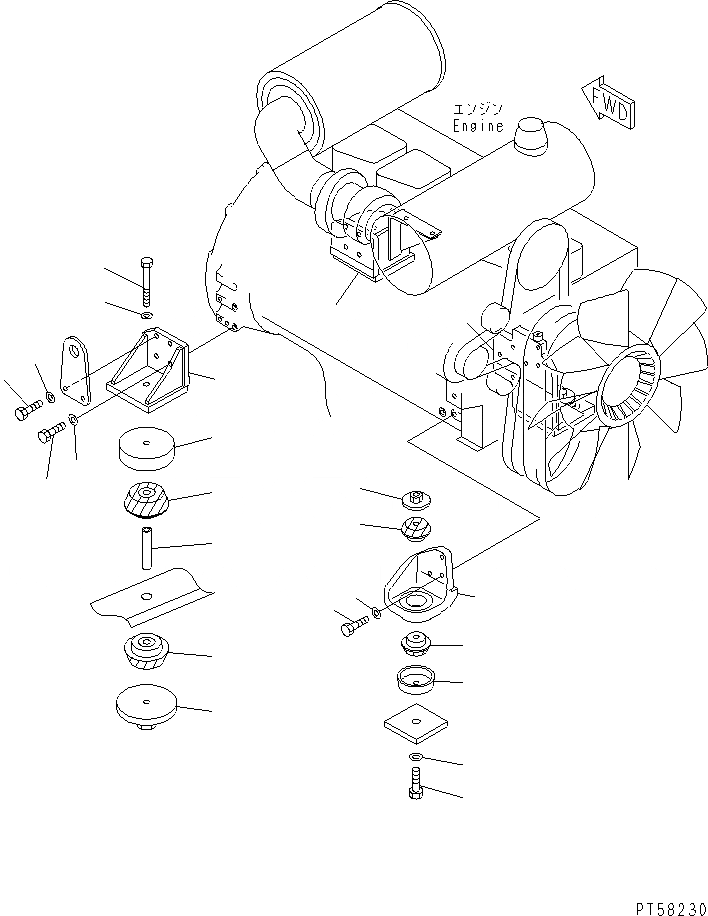 Схема запчастей Komatsu JV100WA-2T - КРЕПЛЕНИЕ ДВИГАТЕЛЯ КОМПОНЕНТЫ ДВИГАТЕЛЯ И ЭЛЕКТРИКА